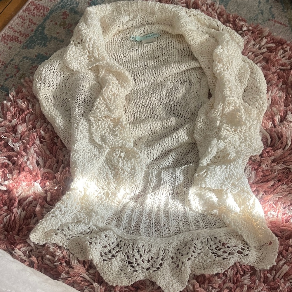Maurices Cream Knit Ruffle Cardigan